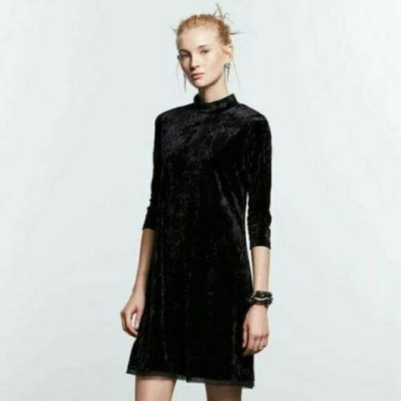 SIMPLY VERA Vera Wang Dress Women XS Black Crushed Velvet NWT 3/4 Sleeve Mock - Picture 1 of 9